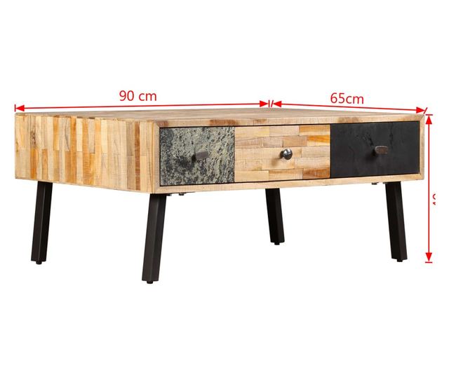 Stolić za kavu, reciklirani masivni tik 90x65x40 cm