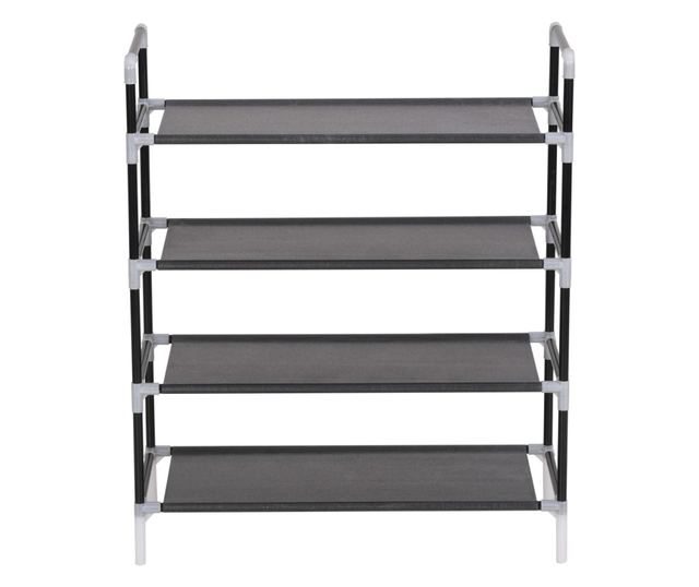 Stalak za obuću s 4 police, Metal i netkani tekstil, Crna