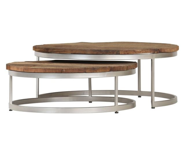 Set stolića za kavu, 2 kom., reciklirano drvo i čelik