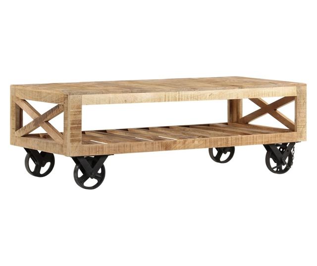 Stolić za kavu s kotačima, masivno drvo manga, 110 x 50 x 37 cm