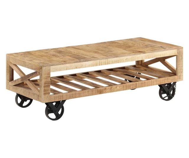 Stolić za kavu s kotačima, masivno drvo manga, 110 x 50 x 37 cm