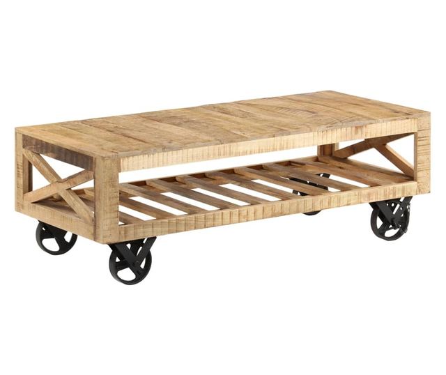 Stolić za kavu s kotačima, masivno drvo manga, 110 x 50 x 37 cm