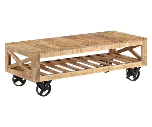 Stolić za kavu s kotačima, masivno drvo manga, 110 x 50 x 37 cm