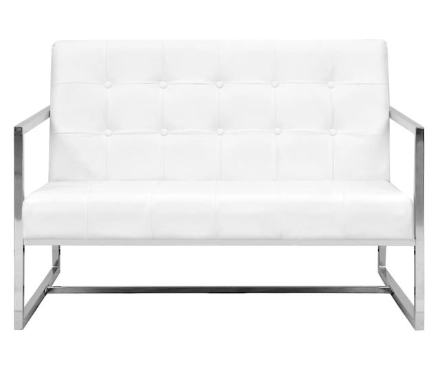 Dvosjed s naslonima za ruke, umjetna koža i čelik, bijela