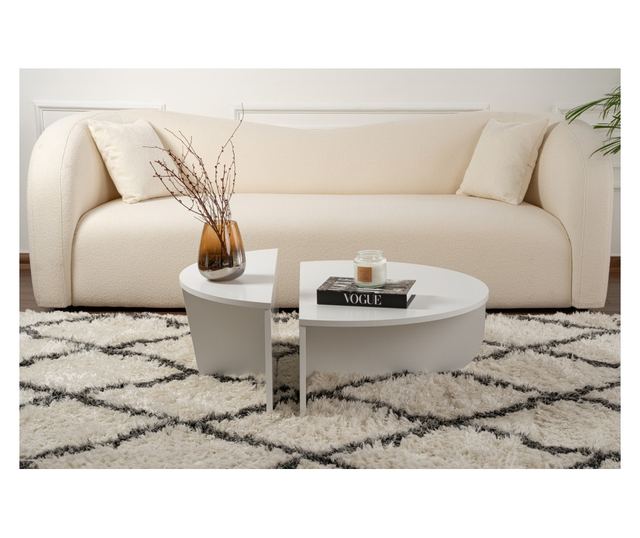 Hannah Home 2 részes dohányzóasztal szett, 100% melamin forgácslap 18mm, 90x30x60 cm, 85x35x30 cm, Orion Fehér