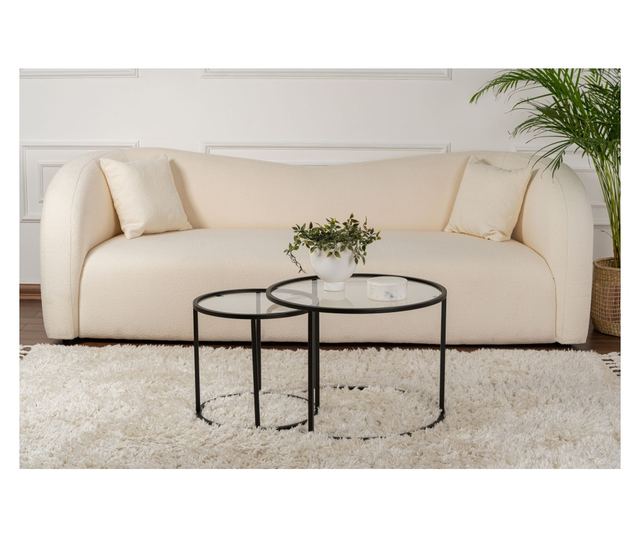 2 db kávézóasztal szett, Hannah Home, 100% edzett üveg 4 mm vastag, 100% fém szerkezet, 42x39x42 cm, 60x43x60 cm, Arany