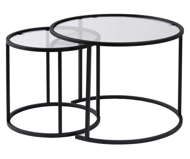 2 db kávézóasztal szett, Hannah Home, 100% edzett üveg 4 mm vastag, 100% fém szerkezet, 42x39x42 cm, 60x43x60 cm, Arany