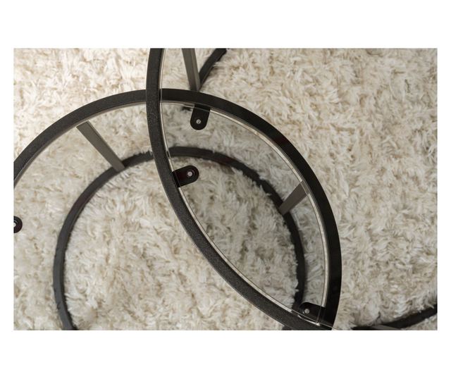 2 db kávézóasztal szett, Hannah Home, 100% edzett üveg 4 mm vastag, 100% fém szerkezet, 42x39x42 cm, 60x43x60 cm, Arany