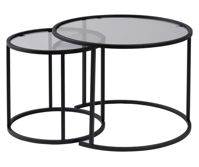 2 db kávézóasztal szett, Hannah Home, 100% edzett üveg 4 mm vastag, 100% fém szerkezet, 42x39x42 cm, 60x43x60 cm, Arany