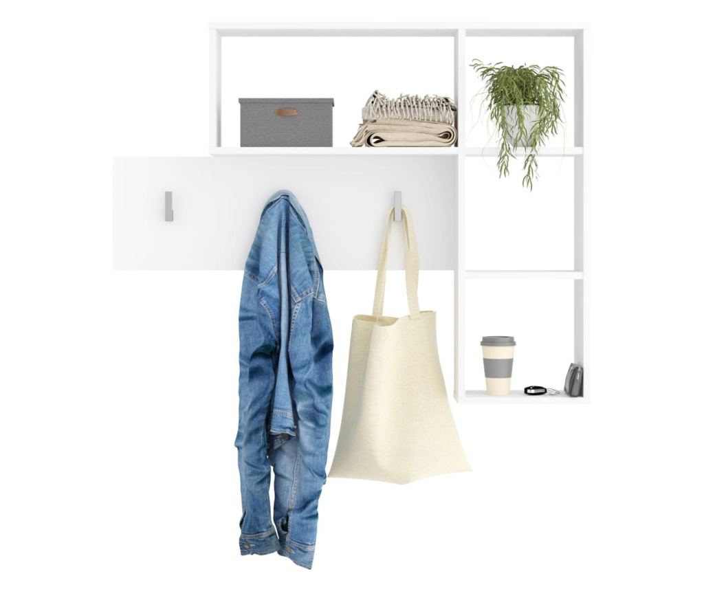 FMD Zidna polica za kapute s 4 otvorena pretinca, bijela - 3