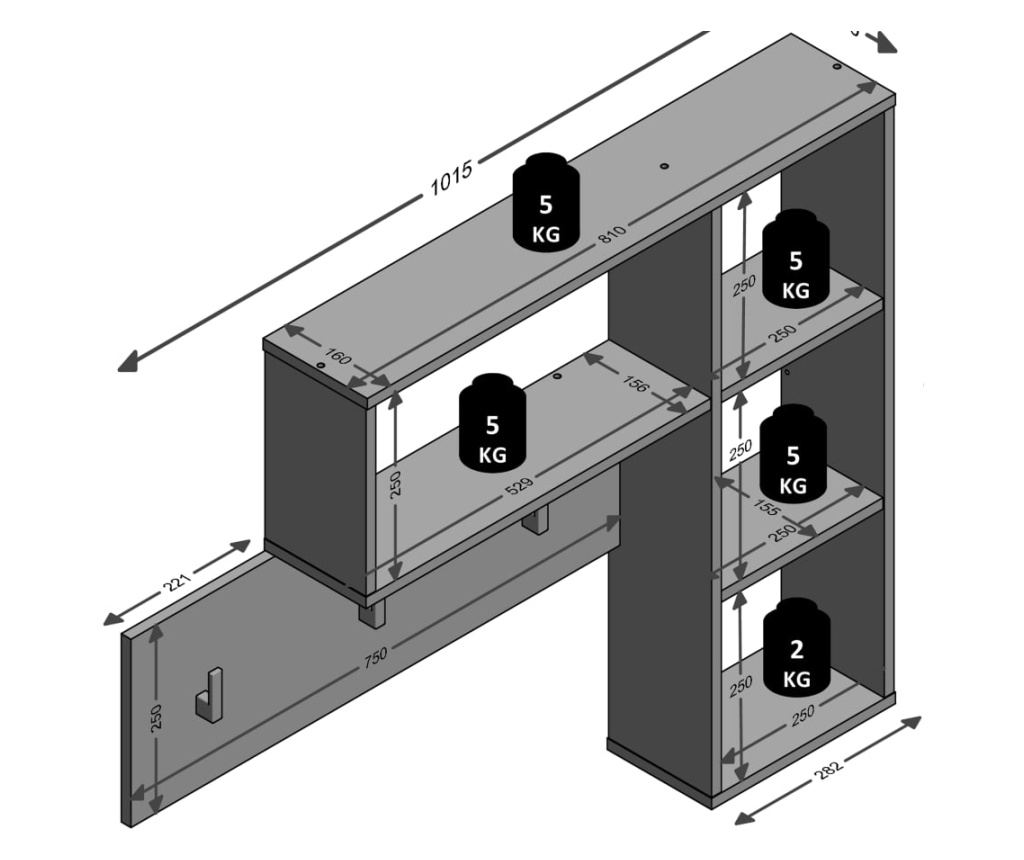 FMD Zidna vješalica za odjeću s 4 otvorena pretinca, antracit - 5
