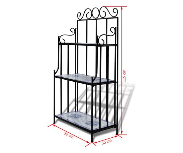 Stalak za cvijeće s policama od keramike s mozaikom, Plavo-Bijelo