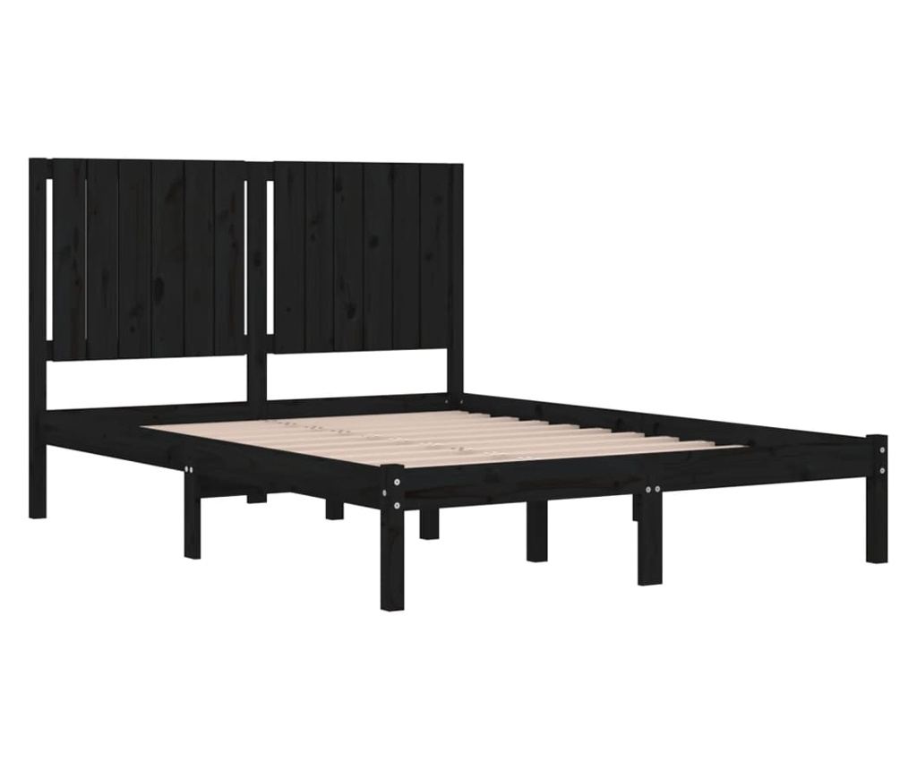 Postelja okvir Double 4FT6, črna, 135x190 cm, masivno borovo les. - 4