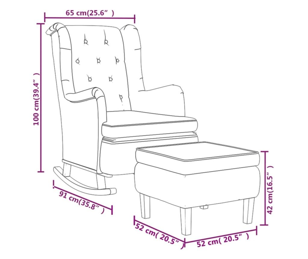 Naslonjač za ljuljanje s tabureom, tamnozeleni, tkanina - 7
