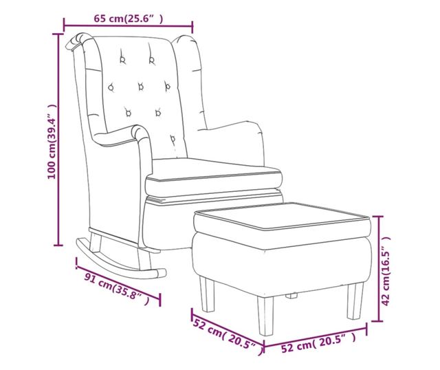Люлеещ се фотьойл с табуретка, тъмнозелен, плат