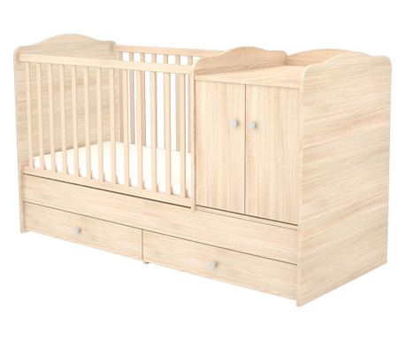Hubners Eva Maxi Kombi Lesena Otroška Posteljica z 2 Predaloma 120×70 cm - Naravna