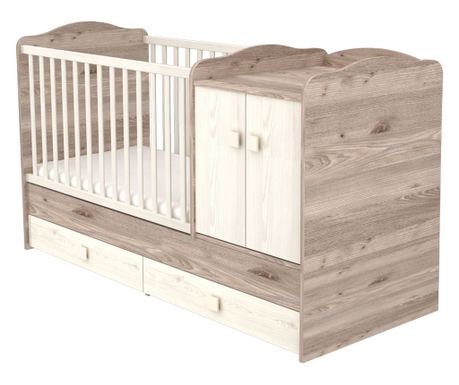 Pretvornjiva lesena otroška posteljica z 2 predaloma Hubners Sofia Maxi Kombi 120×70 cm Krem Pesek