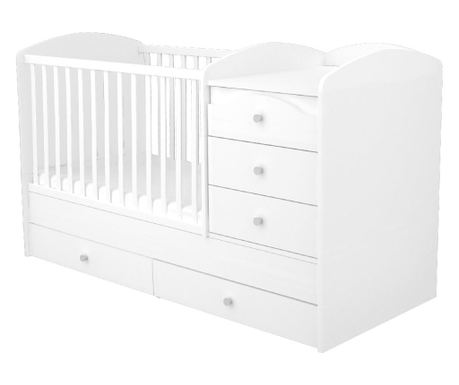 Pretvornjiva lesena otroška posteljica s 5 predali Hubners Matei Maxi Kombi 120×70 cm bela