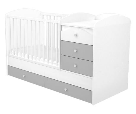 Patut copii transformabil din lemn cu 5 sertare Hubners Patrik Maxi Kombi 120×70 cm alb grafit