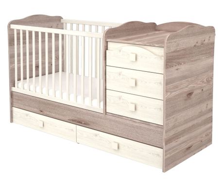 Patut copii transformabil din lemn cu 5 sertare Hubners Sofia Maxi Kombi 120×70 cm crem nisip
