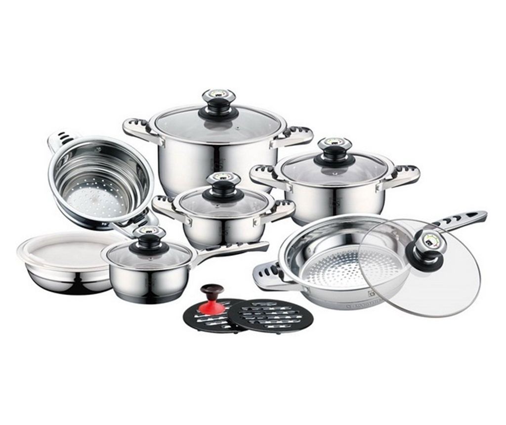 Set oale si tigaie inox cu capace, de calitate, durabile, 16 piese