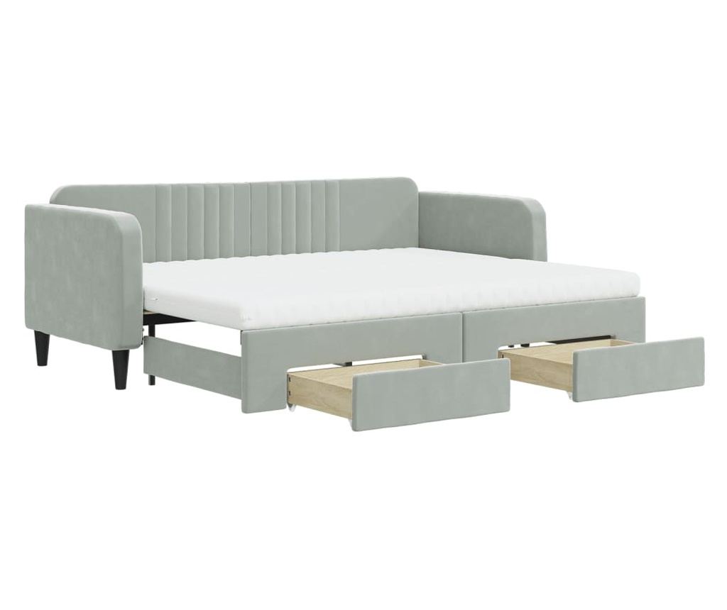 Daybed με επέκταση και συρτάρια, ανοιχτό γκρι 80x200 εκ. βελούδο - 2