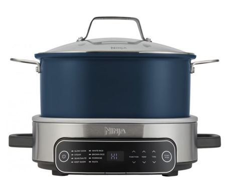 Ninja MC1101EU, multicooker, 1400W, 6 litri, 8 programe, timer, mânere și bază cu suprafață tactilă rece, culoare albastru închi