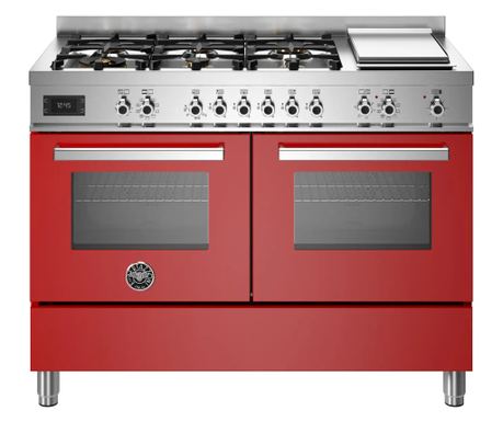 Bertazzoni Aragaz, 120 см, 6 котлона, 2 електрически фурни, Professional Collection, Червен