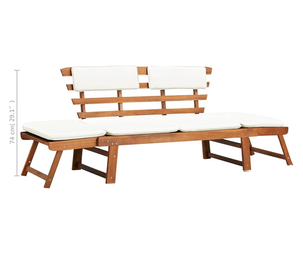 Vrtna klupa 2 u 1 s jastucima, 190 cm, masivna bagremova drva - 9