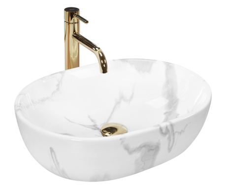 Lavoar Pentru Blat Rea Amelia Marmo Shiny Oval Alb - 48X34,5X13,5CM