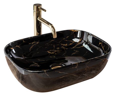 Umivalnik Na Pult Rea Belinda Marble Shiny Pravokotna Črna - 46,5X33X13,5CM