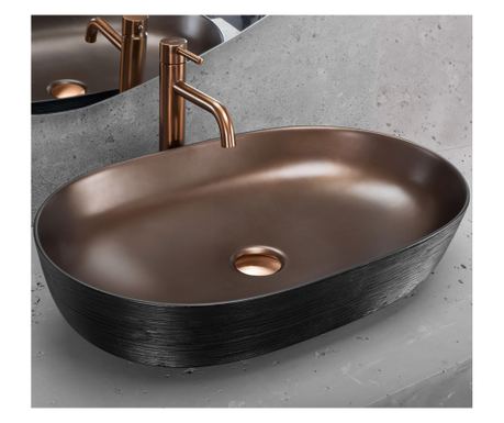 Umivalnik Na Pult Rea Cleo 61 Oval Bakrena krtača Črna - 60,5X41X14CM