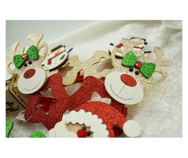 Ochelari petrecere de Craciun, forma  Stea cu Ren , Rosu, din Plastic si Poliester, Flippy