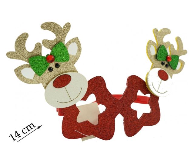 Ochelari petrecere de Craciun, forma  Stea cu Ren , Rosu, din Plastic si Poliester, Flippy