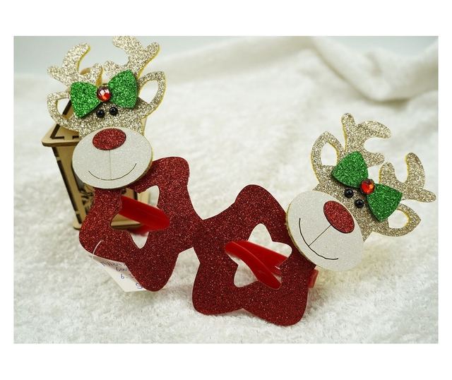 Ochelari petrecere de Craciun, forma  Stea cu Ren , Rosu, din Plastic si Poliester, Flippy