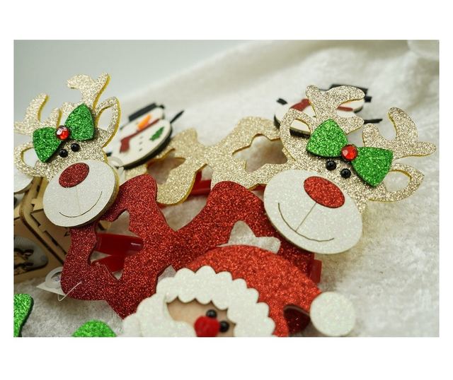 Ochelari petrecere de Craciun, forma  Stea cu Ren , Rosu, din Plastic si Poliester, Flippy