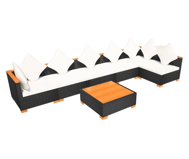 Vrtni namještaj s jastucima, 7 dijelova, crna, poliratan