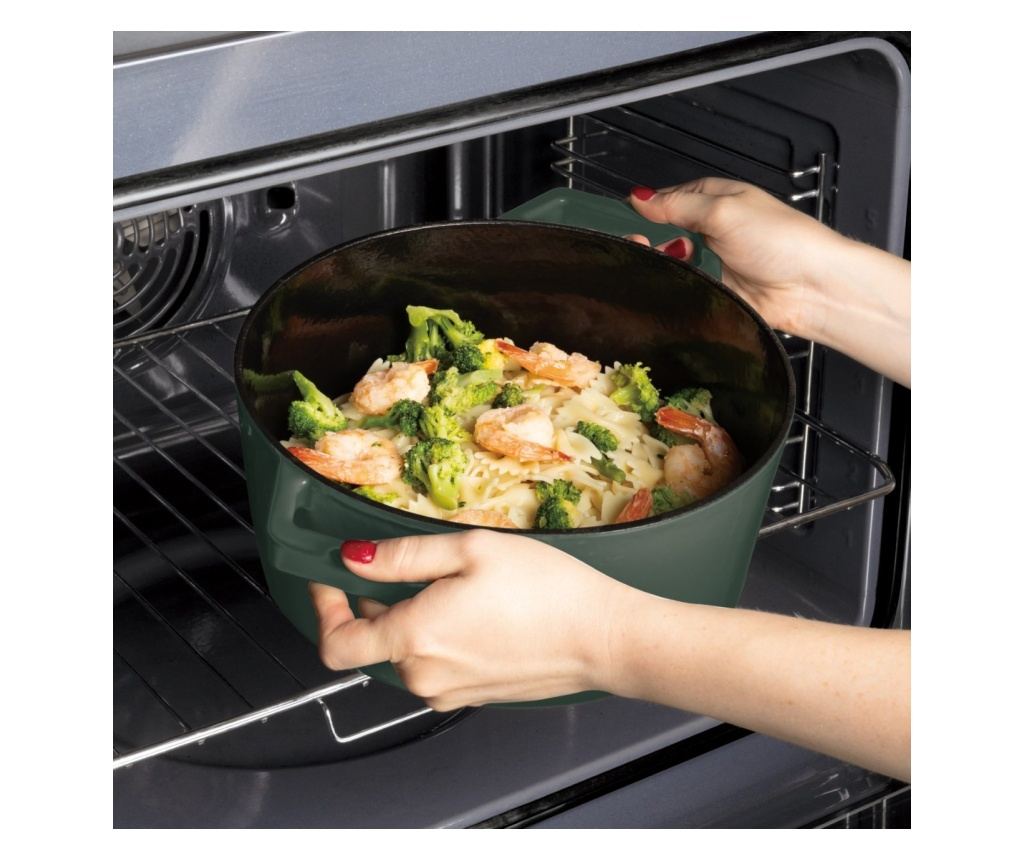 Oală din fontă emailată cu capac 24 cm, 4.35L – Berlinger Haus Green Matte Collection BH 6544, verde, pentru pâine, fripturi și - 4