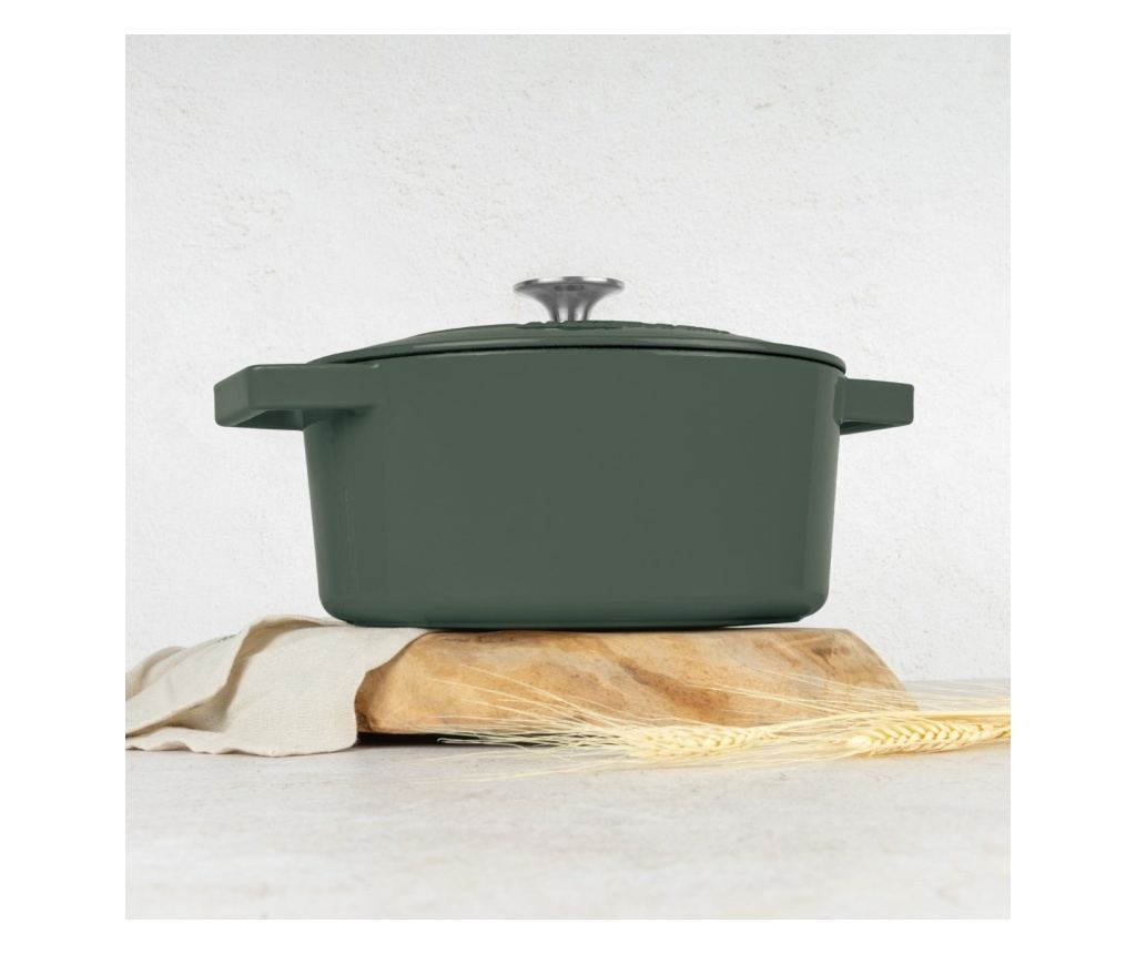 Oală din fontă emailată cu capac 24 cm, 4.35L – Berlinger Haus Green Matte Collection BH 6544, verde, pentru pâine, fripturi și - 6