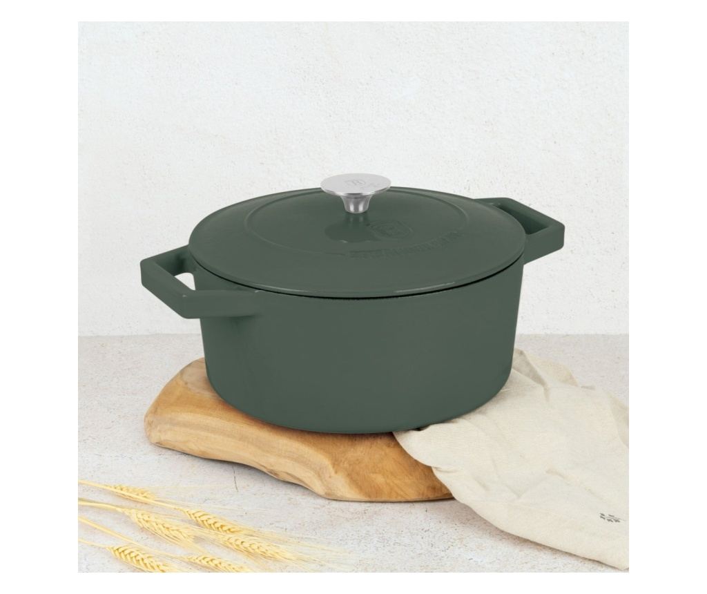 Oală din fontă emailată cu capac 24 cm, 4.35L – Berlinger Haus Green Matte Collection BH 6544, verde, pentru pâine, fripturi și - 7
