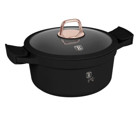 Oală cu capac și mânere de silicon detașabile 24 cm, 4.4L – Berlinger Haus Black Rose Collection BH 1457, neagră, strat antiader