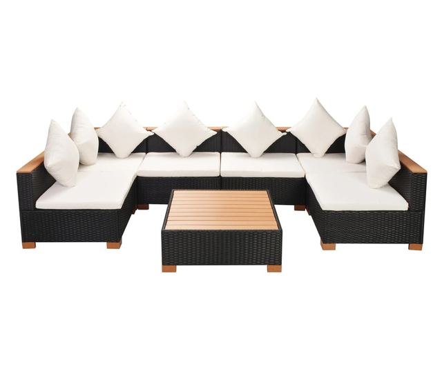 Vrtni namještaj s jastucima, 7 dijelova, crna, poliratan