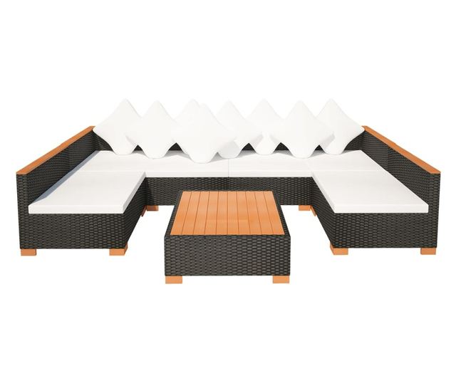 Vrtni namještaj s jastucima, 7 dijelova, crna, poliratan