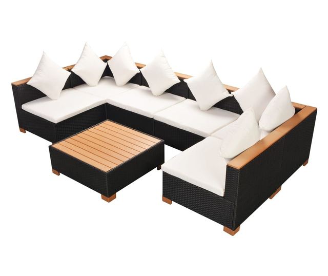 Vrtni namještaj s jastucima, 7 dijelova, crna, poliratan