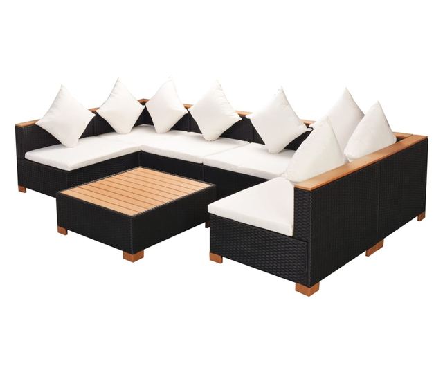 Vrtni namještaj s jastucima, 7 dijelova, crna, poliratan