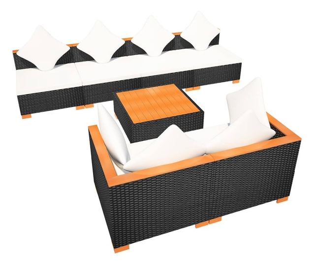 Vrtni namještaj s jastucima, 7 dijelova, crna, poliratan