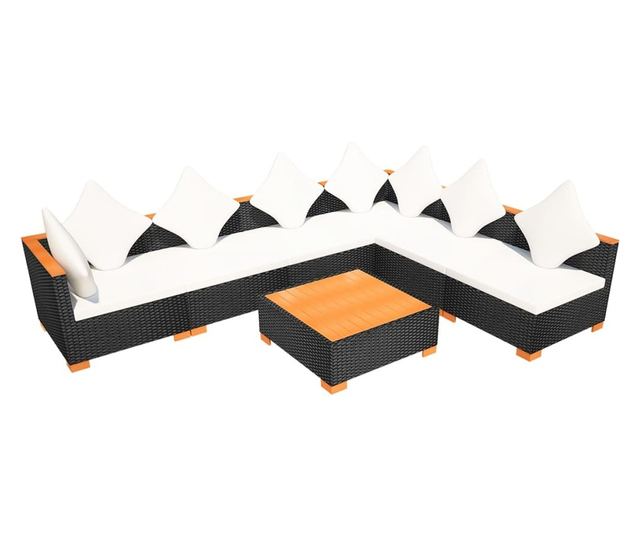 Vrtni namještaj s jastucima, 7 dijelova, crna, poliratan