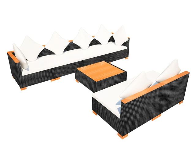 Vrtni namještaj s jastucima, 7 dijelova, crna, poliratan