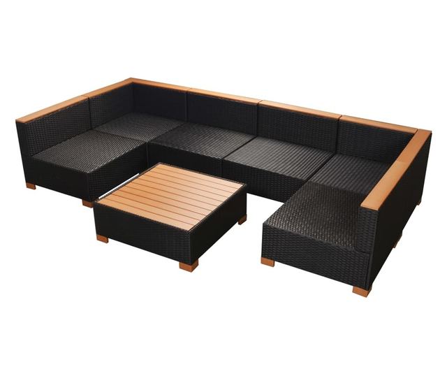 Vrtni namještaj s jastucima, 7 dijelova, crna, poliratan