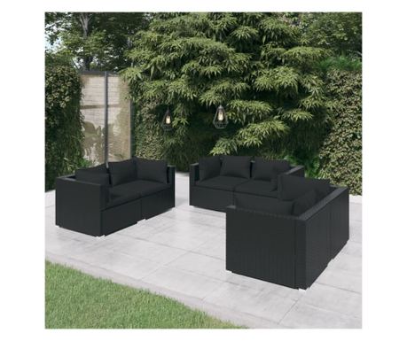 Set vrtne garniture s jastucima, 6 komada, crna, poliratan